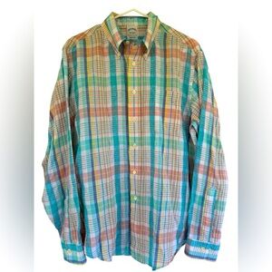 Brooks Brothers Men's Plaid Irish Linen Button EasterPink Blue Yellow Green Sz L